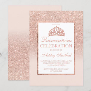 Invitation parties scintillant d'or Rose tiara élégant chic Q
