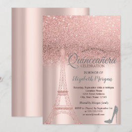 Invitation Parties scintillant d'or rose Tour Eiffel, Talons 