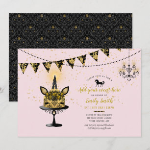 Invitation Parties scintillant d'or rose Unicorn Sweet16 Quin