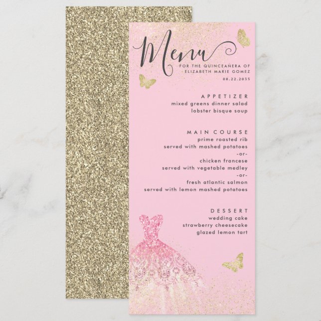 Invitation Parties scintillant d'or rose vif moderne Gown Qui (Devant / Derrière)