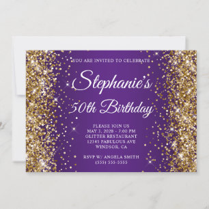 Invitation Parties scintillant d'or Royal violet Monogramme 5