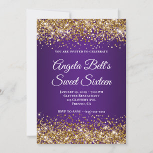 Invitation Parties scintillant d'or Royal violet Sweet sixtee