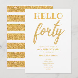Invitation Parties scintillant d'or simple "Hello Quarty" fêt