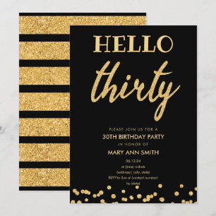Invitation Parties scintillant d'or simple "Hello Thirty"
