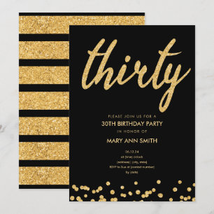 Invitation Parties scintillant d'or simple Type 30e fête d'an