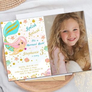 Invitation Parties scintillant d'or Sirène Anniversaire Invit