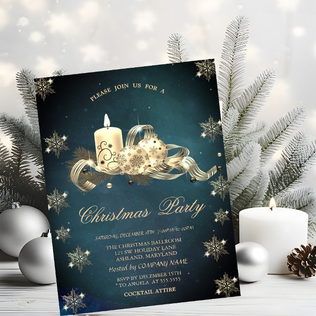 Invitation Parties scintillant d'or Snowflakes Boules de boug (Créateur téléchargé)