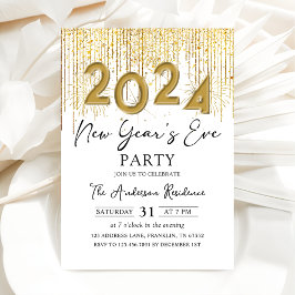 Invitation Parties scintillant d'or Soirée du Nouvel An 2024 