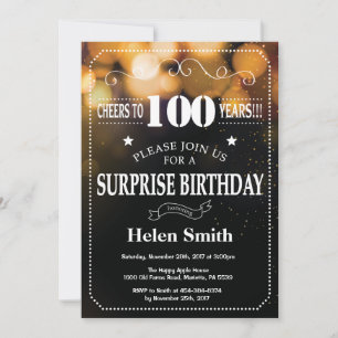 Invitation Parties scintillant d'or Surprise 100e anniversair