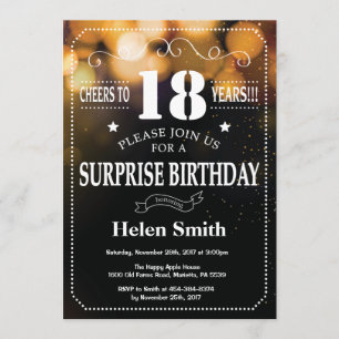 Invitation Parties scintillant d'or Surprise 18e anniversaire