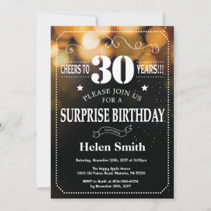 Invitation Parties scintillant d'or Surprise 30e anniversaire