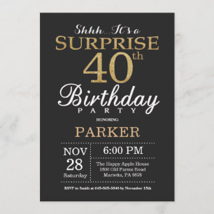 Invitation Parties scintillant d'or Surprise 40e anniversaire