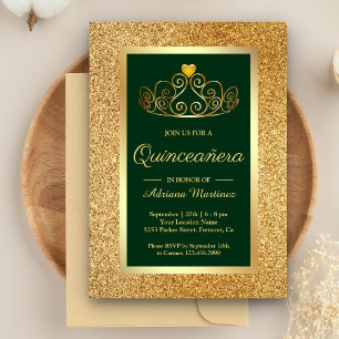 Invitation Parties scintillant d'or Tiara Princess Green Quin