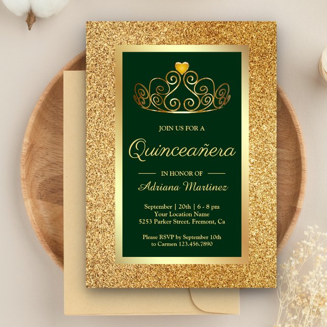 Invitation Parties scintillant d'or Tiara Princess Green Quin (Créateur téléchargé)