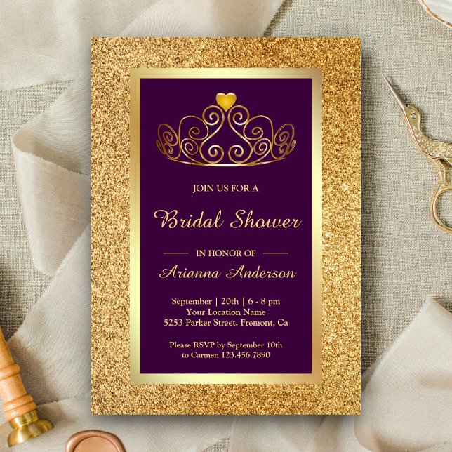 Invitation Parties scintillant d'or Tiara Princess Purple Fêt (Créateur téléchargé)