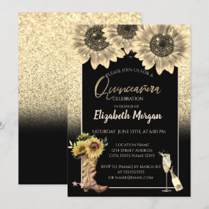 Invitation Parties scintillant d'or tournesol, Verre rustique