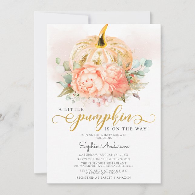 Invitation Parties scintillant d'or Un petit Baby shower d'au (Devant)