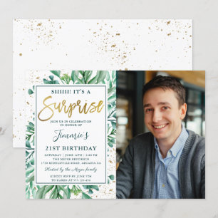 Invitation Parties scintillant d'or Végétation Surprise Anniv