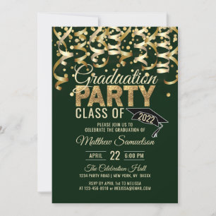 Invitation Parties scintillant d'or vert moderne Partie de GR