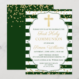 Invitation Parties scintillant d'or Vert rayé Première Sainte