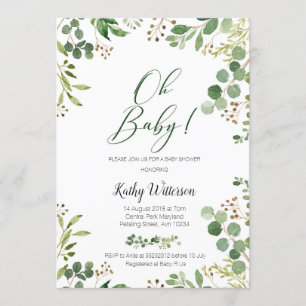 Invitation Parties scintillant d'or vertes Baby shower botani