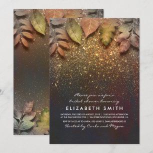 Invitation Parties scintillant d'or Vintage Leaves Fête des m