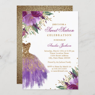 Invitation Parties scintillant d'or violet Amethyst robe Swee