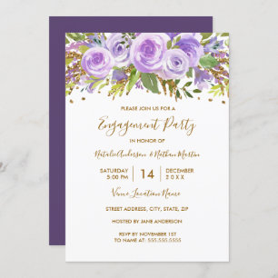 Invitation Parties scintillant d'or violet Floral Rose