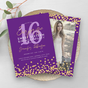 Invitation Parties scintillant d'or violet photo Surprise Swe