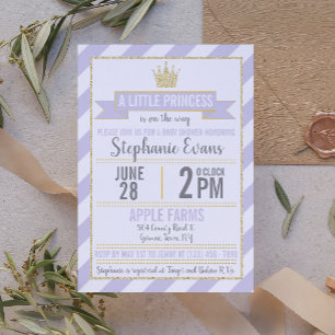 Invitation Parties scintillant d'or violet princesse Baby sh