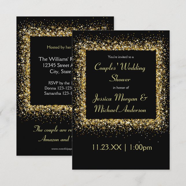 Invitation Parties scintillant d'or - Wedding shower 3x5 Coup (Devant / Derrière)