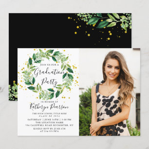 Invitation Parties scintillant d'or Wreath Green Chic - Photo