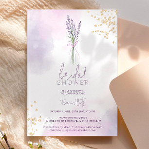 Invitation Parties scintillant dorée douce fleurs de lavande