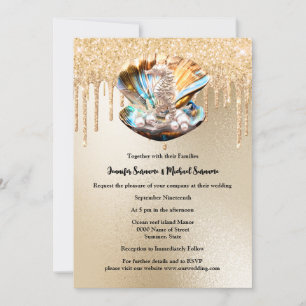 Invitation Parties scintillant dorée en coquille de Seahorse