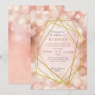 Invitation Parties scintillant dorée Géométrique Rosée Feux j