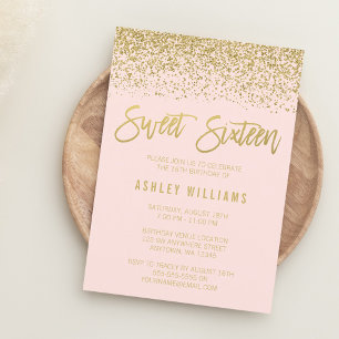 Invitation Parties scintillant dorée rose moderne Sweet 16 In