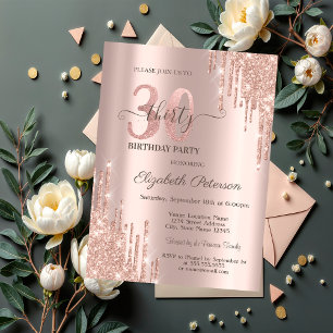Invitation Parties scintillant Drips Rose Gold 30e fête d'ann