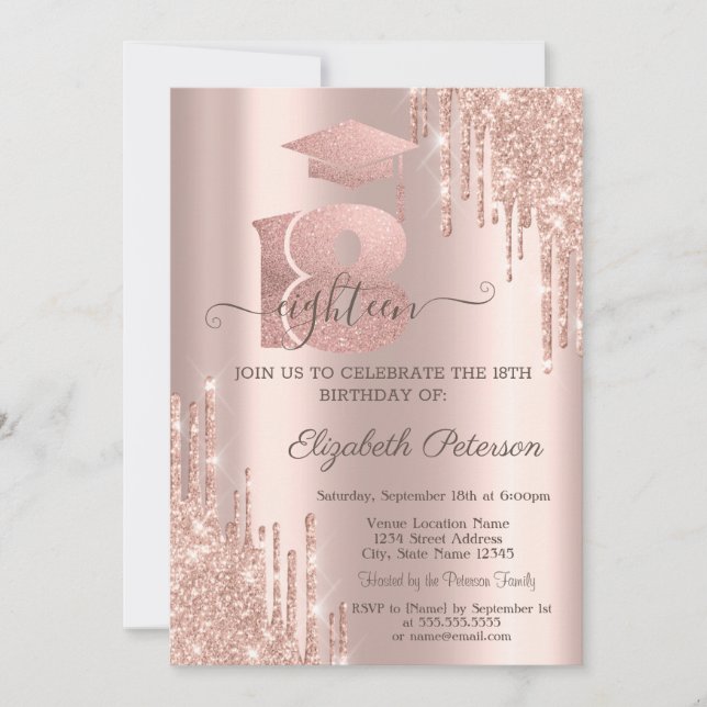 Invitation Parties scintillant Drips Rose Gold Grad Cup 18e a (Devant)