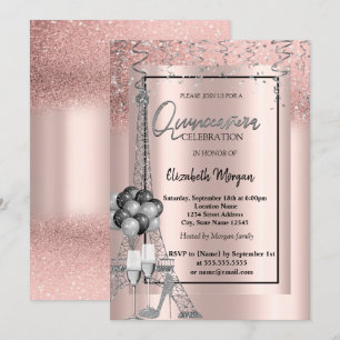 Invitation Parties scintillant Eiffel Balloons Rose Gold Quin