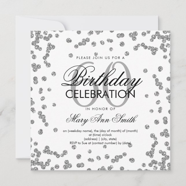 Invitation Parties scintillant élégante Confetti, 60e anniver (Devant)