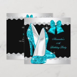 Invitation Parties scintillant élégante Turquoise Bleu Haut t