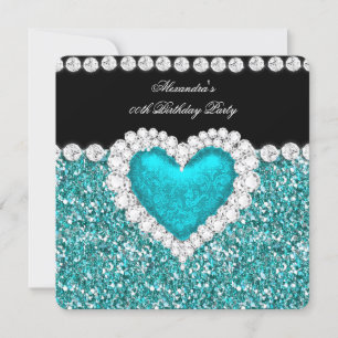 Invitation Parties scintillant élégante Turquoise Coeur bleu