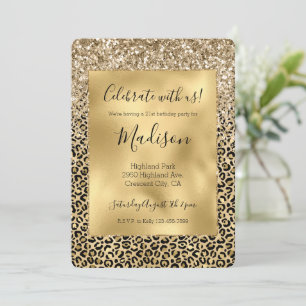 Invitation Parties scintillant Empreinte de léopard Glam Gold