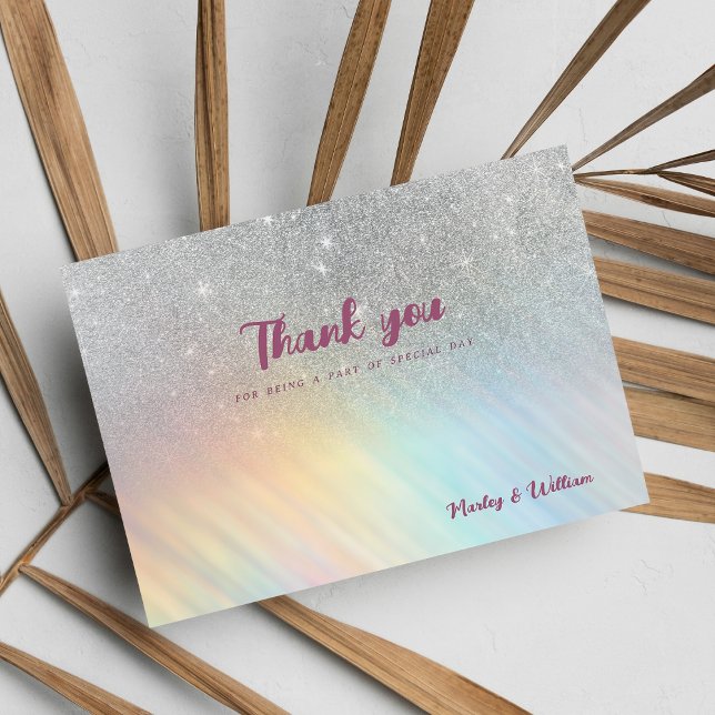 Invitation Parties scintillant en argent arc-en-ciel holograp (Silver glitter rainbow holographic Thank You)