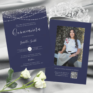 Invitation Parties scintillant en argent bleu élégant Photo Q