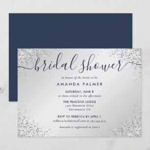 Invitation Parties scintillant en argent bleu marine Fête des