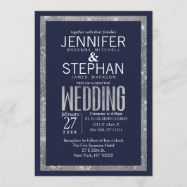 Invitation Parties scintillant en argent bleu marine simple