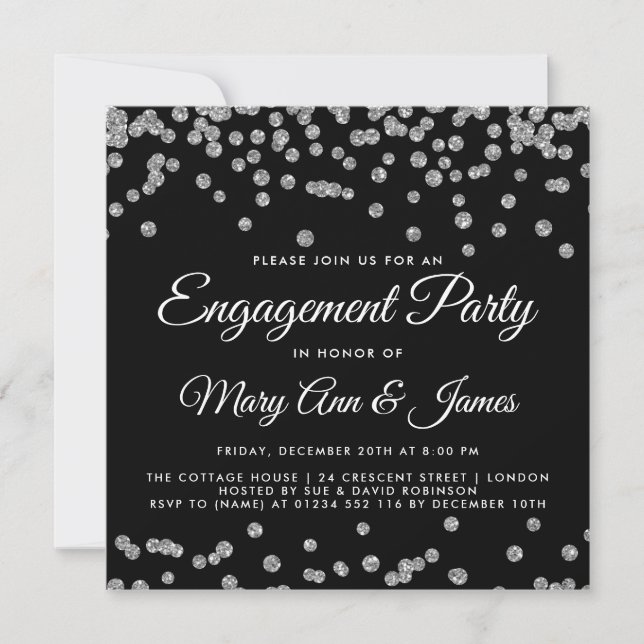 Invitation Parties scintillant en argent de la partie d'engag (Devant)