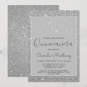 Invitation Parties scintillant en argent et étincelle Quincea