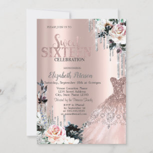 Invitation Parties scintillant en argent, habiller Roses doux